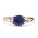 Round Lab Alexandrite Vintage Style Ring Baguette 925 Sterling Silver