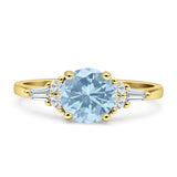 Round Natural Aquamarine Vintage Style Ring Baguette 925 Sterling Silver