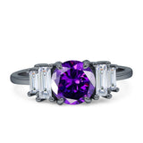 Round Graduating Baguette Cubic Zirconia Ring 925 Sterling Silver