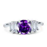 Round Graduating Baguette Cubic Zirconia Ring 925 Sterling Silver