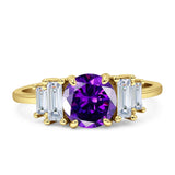 Round Graduating Baguette Cubic Zirconia Ring 925 Sterling Silver