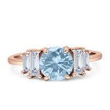 Round Graduating Baguette Cubic Zirconia Ring 925 Sterling Silver
