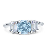 Round Graduating Baguette Cubic Zirconia Ring 925 Sterling Silver