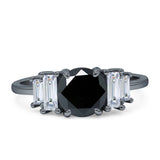 Round Graduating Baguette Cubic Zirconia Ring 925 Sterling Silver