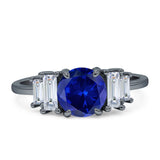 Round Graduating Baguette Cubic Zirconia Ring 925 Sterling Silver