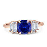 Round Graduating Baguette Cubic Zirconia Ring 925 Sterling Silver