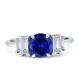 Round Graduating Baguette Cubic Zirconia Ring 925 Sterling Silver