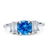 Round Graduating Baguette Cubic Zirconia Ring 925 Sterling Silver