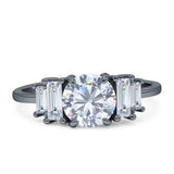 Round Graduating Baguette Cubic Zirconia Ring 925 Sterling Silver