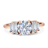 Round Graduating Baguette Cubic Zirconia Ring 925 Sterling Silver