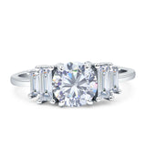 Round Graduating Baguette Cubic Zirconia Ring 925 Sterling Silver