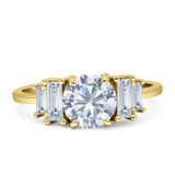 Round Graduating Baguette Cubic Zirconia Ring 925 Sterling Silver