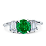 Round Graduating Baguette Cubic Zirconia Ring 925 Sterling Silver