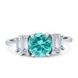 Round Graduating Baguette Cubic Zirconia Ring 925 Sterling Silver