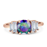 Round Graduating Baguette Cubic Zirconia Ring 925 Sterling Silver