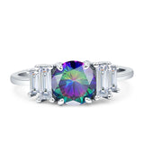 Round Graduating Baguette Cubic Zirconia Ring 925 Sterling Silver
