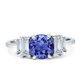Round Graduating Baguette Cubic Zirconia Ring 925 Sterling Silver