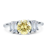 Round Graduating Baguette Cubic Zirconia Ring 925 Sterling Silver