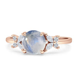 Art Deco Round Butterfly Ring Natural Moonstone 925 Sterling Silver