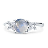 Art Deco Round Butterfly Ring Natural Moonstone 925 Sterling Silver