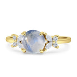 Art Deco Round Butterfly Ring Natural Moonstone 925 Sterling Silver