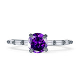 Petite Round Solitaire Ring Baguette Cubic Zirconia 925 Sterling