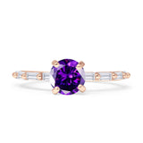 Petite Round Solitaire Ring Baguette Cubic Zirconia 925 Sterling