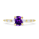 Petite Round Solitaire Ring Baguette Cubic Zirconia 925 Sterling