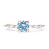 Petite Round Solitaire Ring Baguette Cubic Zirconia 925 Sterling
