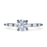 Petite Round Solitaire Ring Baguette Cubic Zirconia 925 Sterling