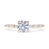 Petite Round Solitaire Ring Baguette Cubic Zirconia 925 Sterling
