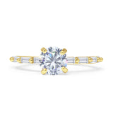 Petite Round Solitaire Ring Baguette Cubic Zirconia 925 Sterling