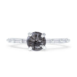 Solitaire Baguette Round Natural Rutilated Quartz Engagement Ring 925 Sterling Silver