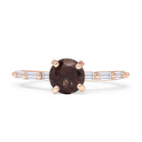 Solitaire Baguette Round Natural Smoky Quartz Engagement Ring 925 Sterling Silver