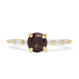 Solitaire Baguette Round Natural Smoky Quartz Engagement Ring 925 Sterling Silver