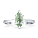 Marquise Solitaire Engagement Ring 7X14 Natural Green Amethyst Prasiolite 925 Sterling Silver
