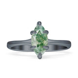 Marquise Solitaire Engagement Ring 6X12 Natural Green Moss Agate 925 Sterling Silver