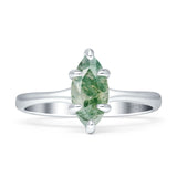 Marquise Solitaire Engagement Ring 7X14 Natural Green Moss Agate 925 Sterling Silver