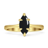 Marquise Solitaire Engagement Ring 6X12 Natural Black Onyx 925 Sterling Silver