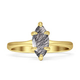 Marquise Solitaire Engagement Ring 6X12 Natural Rutilated Quartz 925 Sterling Silver