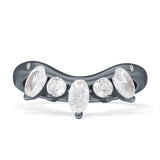 Chevron Ring Curve Crown Stacking Band Oval Cubic Zirconia 925 Sterling Silver
