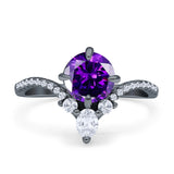 Round Cubic Zirconia V Midi Chevron Ring 925 Sterling Silver