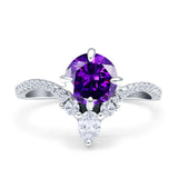 Round Cubic Zirconia V Midi Chevron Ring 925 Sterling Silver