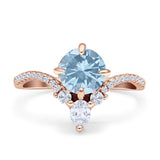 Round Cubic Zirconia V Midi Chevron Ring 925 Sterling Silver