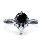 Round Cubic Zirconia V Midi Chevron Ring 925 Sterling Silver