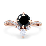 Round Cubic Zirconia V Midi Chevron Ring 925 Sterling Silver