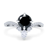 Round Cubic Zirconia V Midi Chevron Ring 925 Sterling Silver