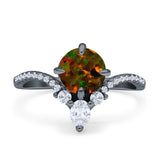 Round Cubic Zirconia V Midi Chevron Ring 925 Sterling Silver