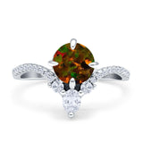 Round Cubic Zirconia V Midi Chevron Ring 925 Sterling Silver