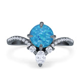 Round Cubic Zirconia V Midi Chevron Ring 925 Sterling Silver